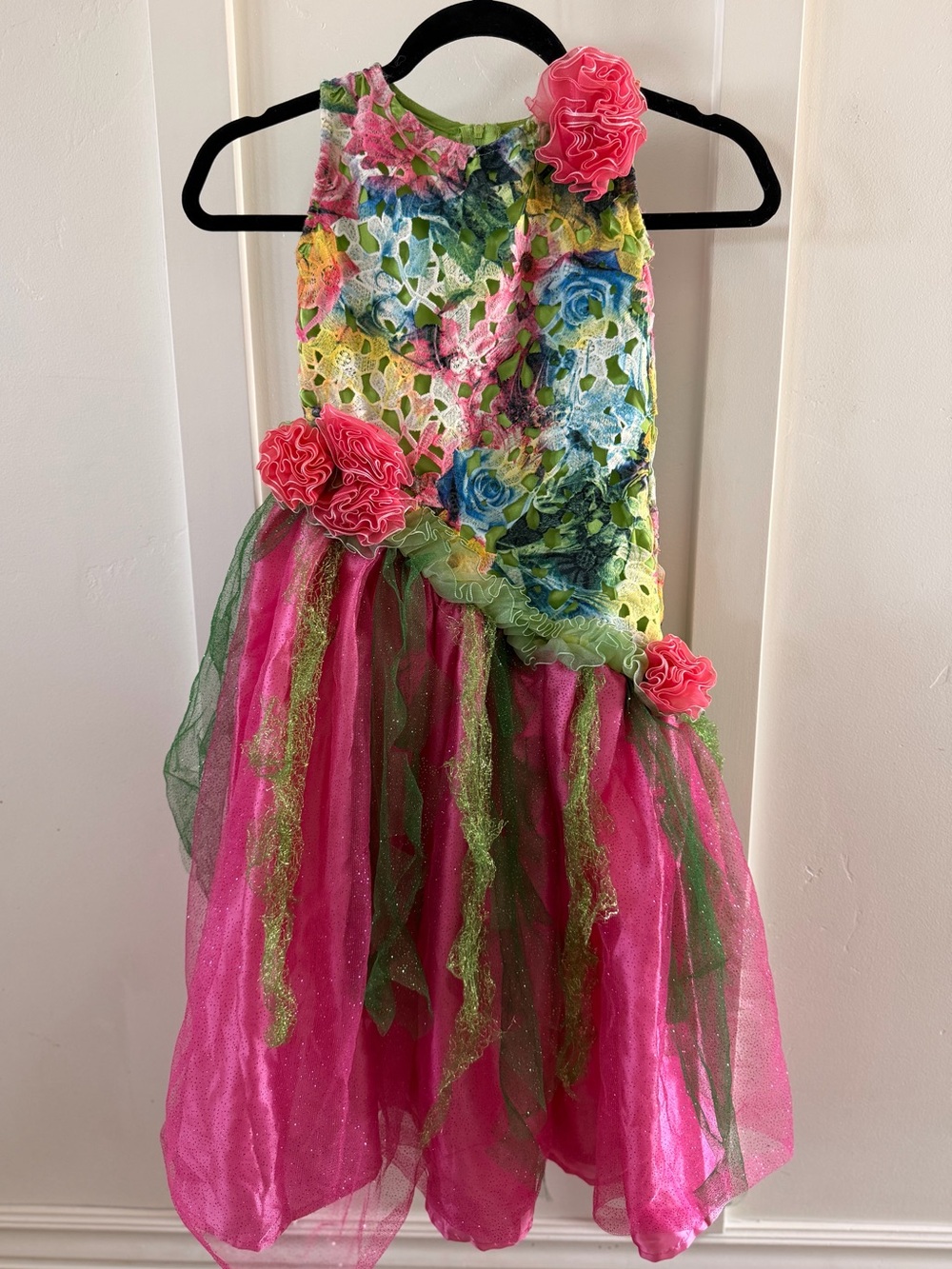 🧚 Boutique Whimsical Woodland Flower Fairy Costume Dress - Pink & Moss Green.